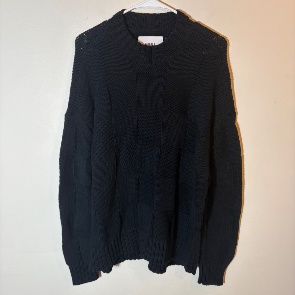 Pistola Black Cotton Knit Crew Neck Long Sleeve Pullover‎ Sweater Size Medium